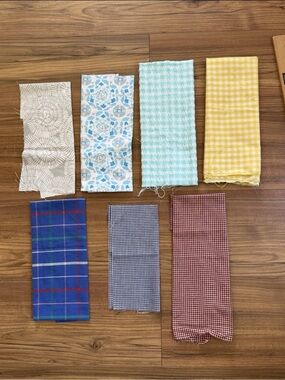Vintage Quilting Cotton Fabric Lot Multi Size 7pcs Plaids Florals Seeersucker